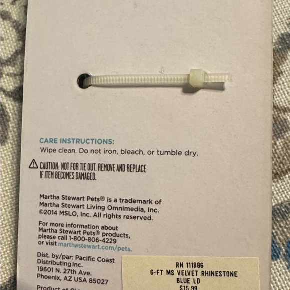 Martha Stewart Pets Fashion Leash 6FT Baby Blue Velvet Rhinestone - Picture 4 of 6